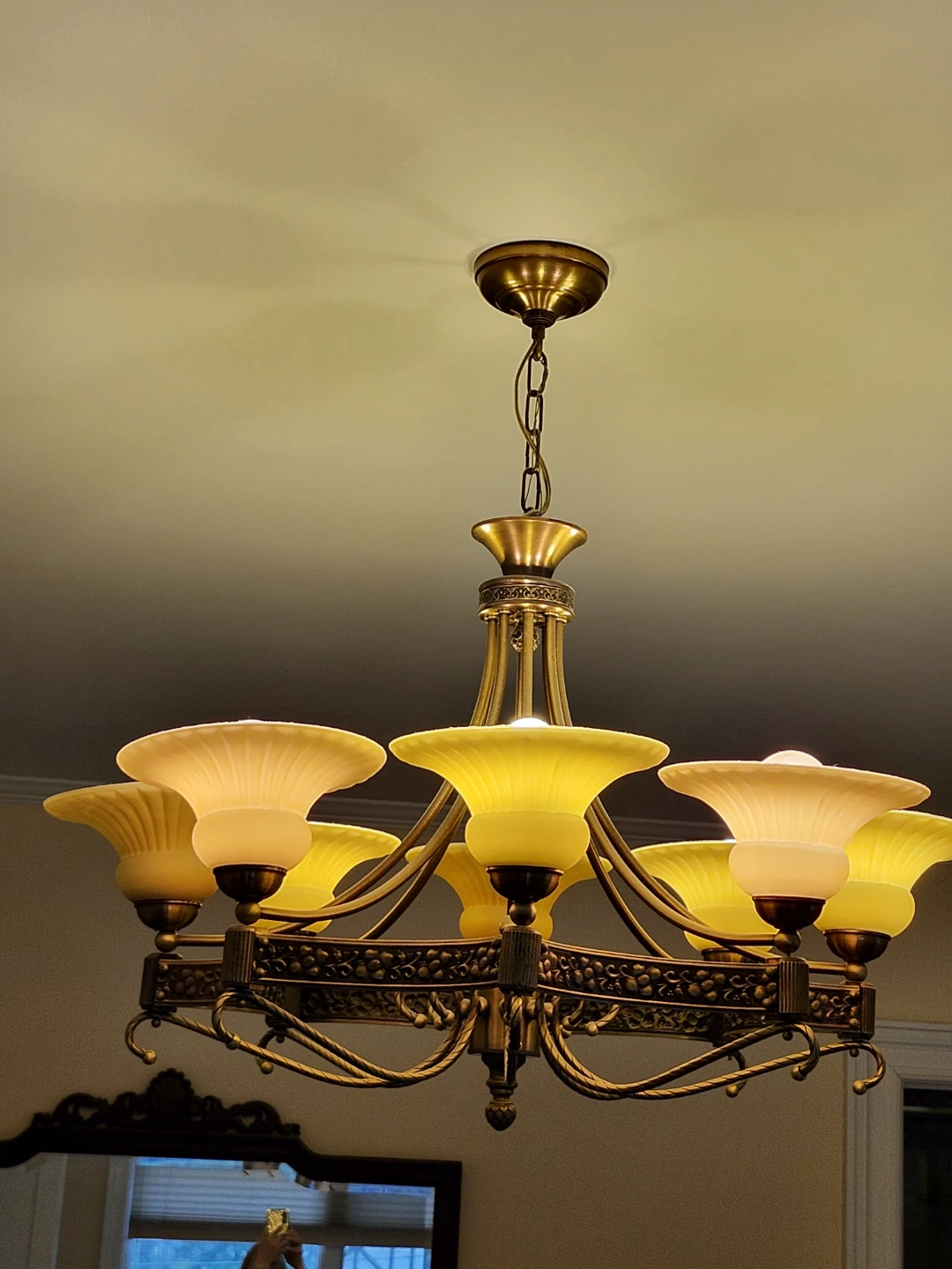Vintage Style Chandelier with Amber Glass Shades