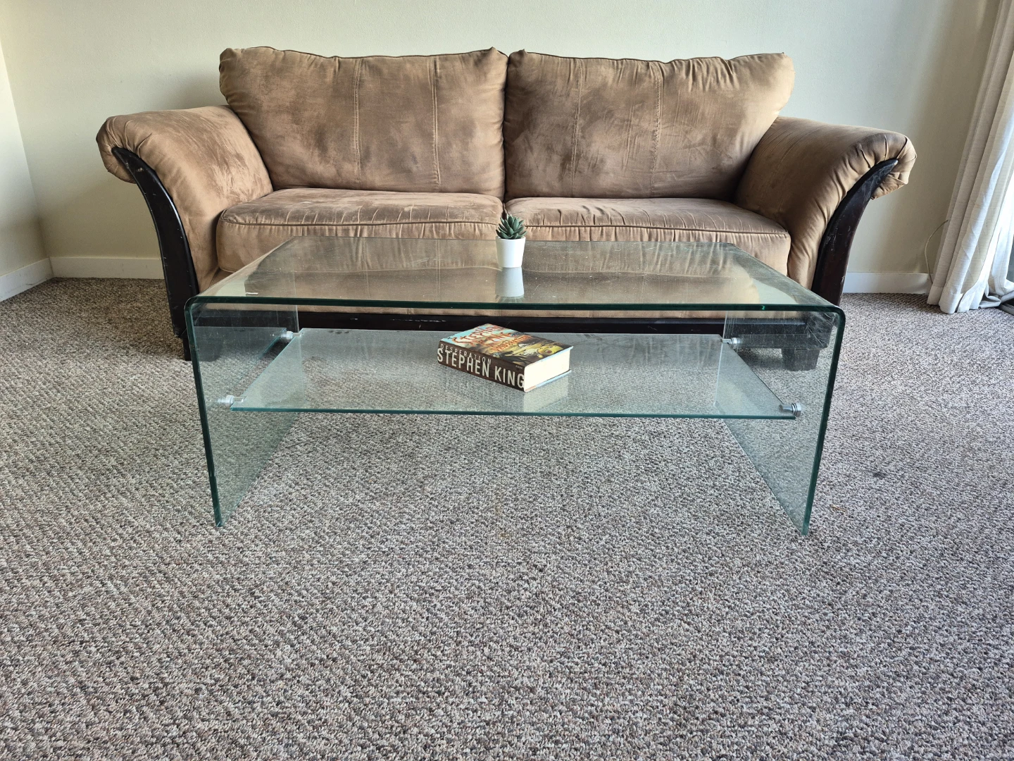 Modern Curved Glass Coffee Table with Lower Shelf - photo 2