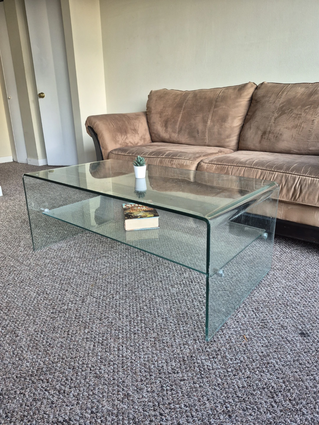 Modern Curved Glass Coffee Table with Lower Shelf - photo 3