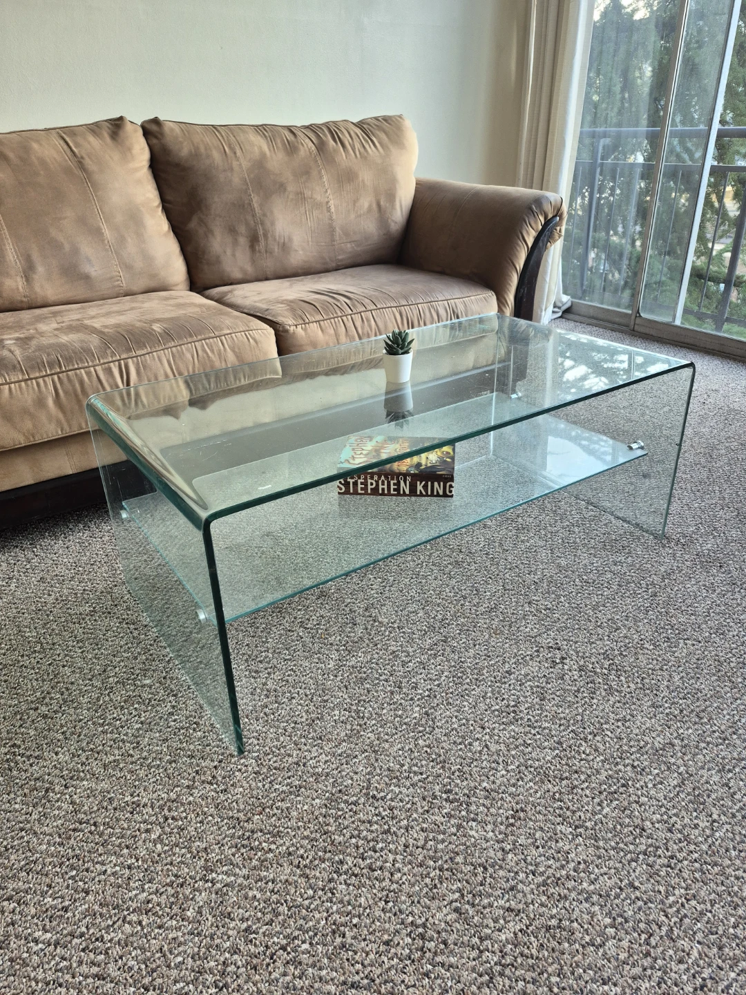 Modern Curved Glass Coffee Table with Lower Shelf - photo 4