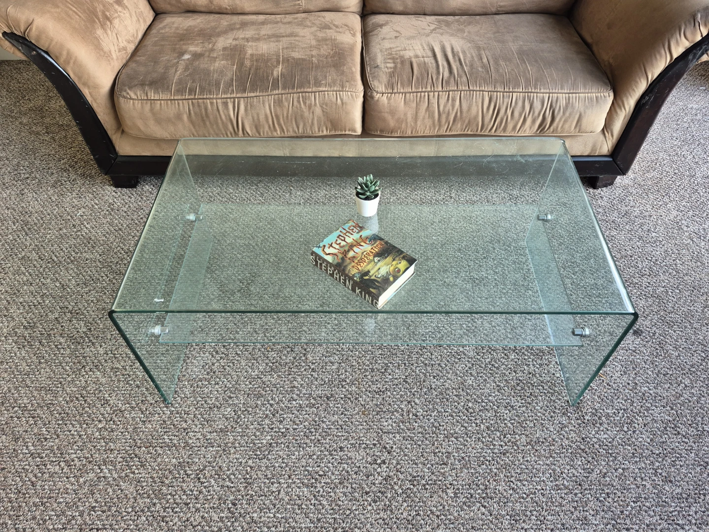 Modern Curved Glass Coffee Table with Lower Shelf - photo 5