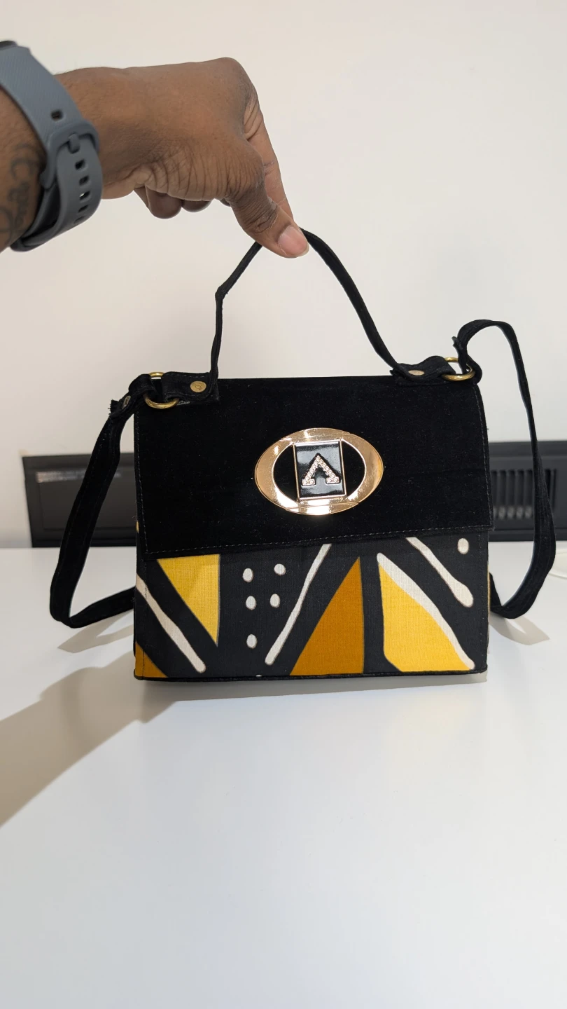 Black and Yellow Geometric Print Handbag