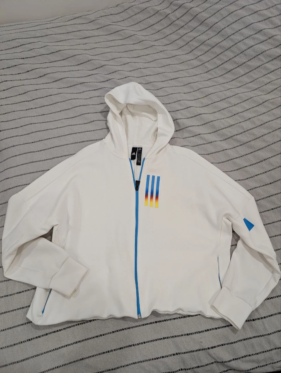 Adidas Full Zip Hoodie White Blue Yellow Red Stripes Size 2X