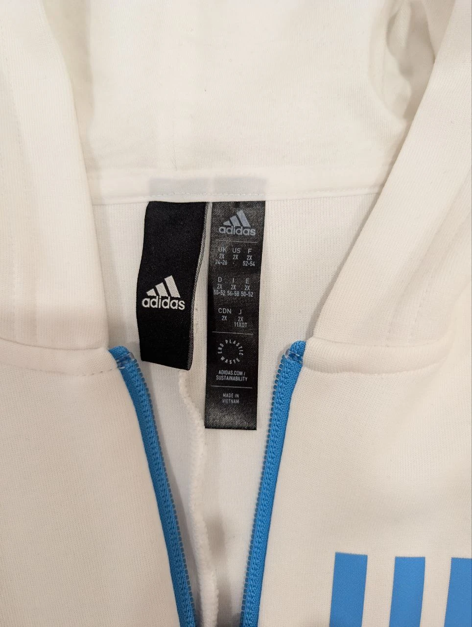 Adidas Full Zip Hoodie White Blue Yellow Red Stripes Size 2X - photo 2