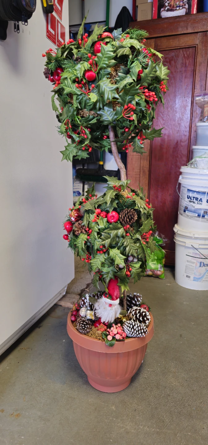 Potted Artificial Christmas Topiary with Berries and Pinecones - photo 2