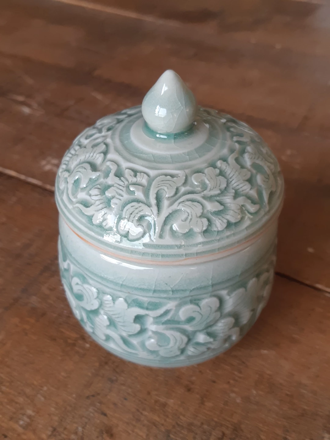 Handcrafted celadon ceramic decorative jar - photo 2