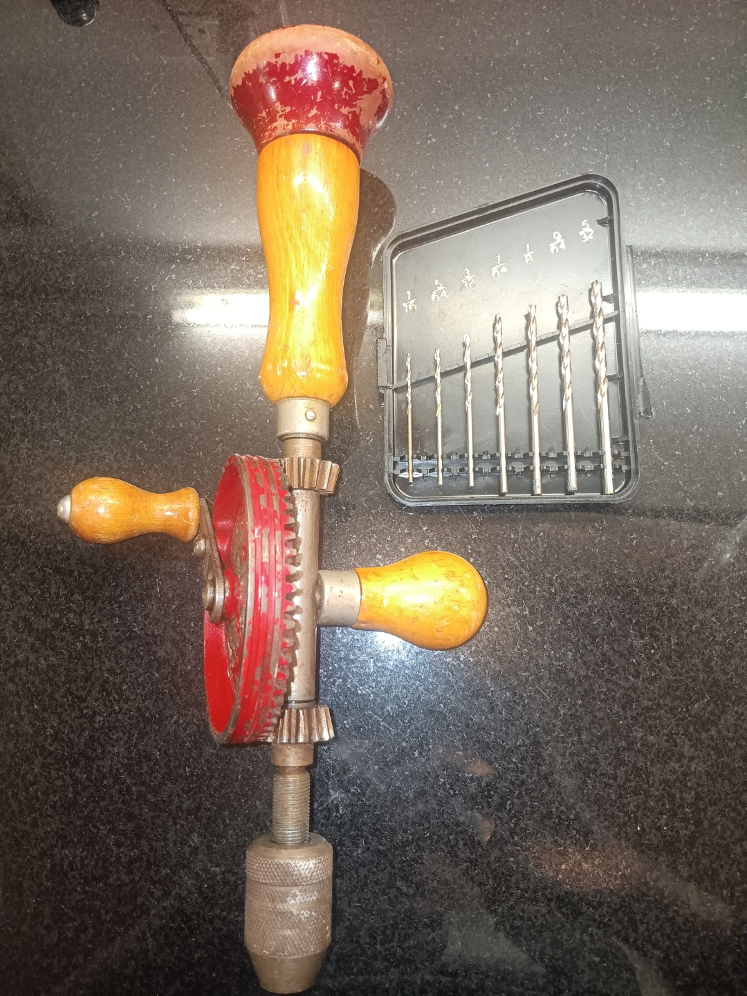Vintage Hand Drill with Drill Bit Set