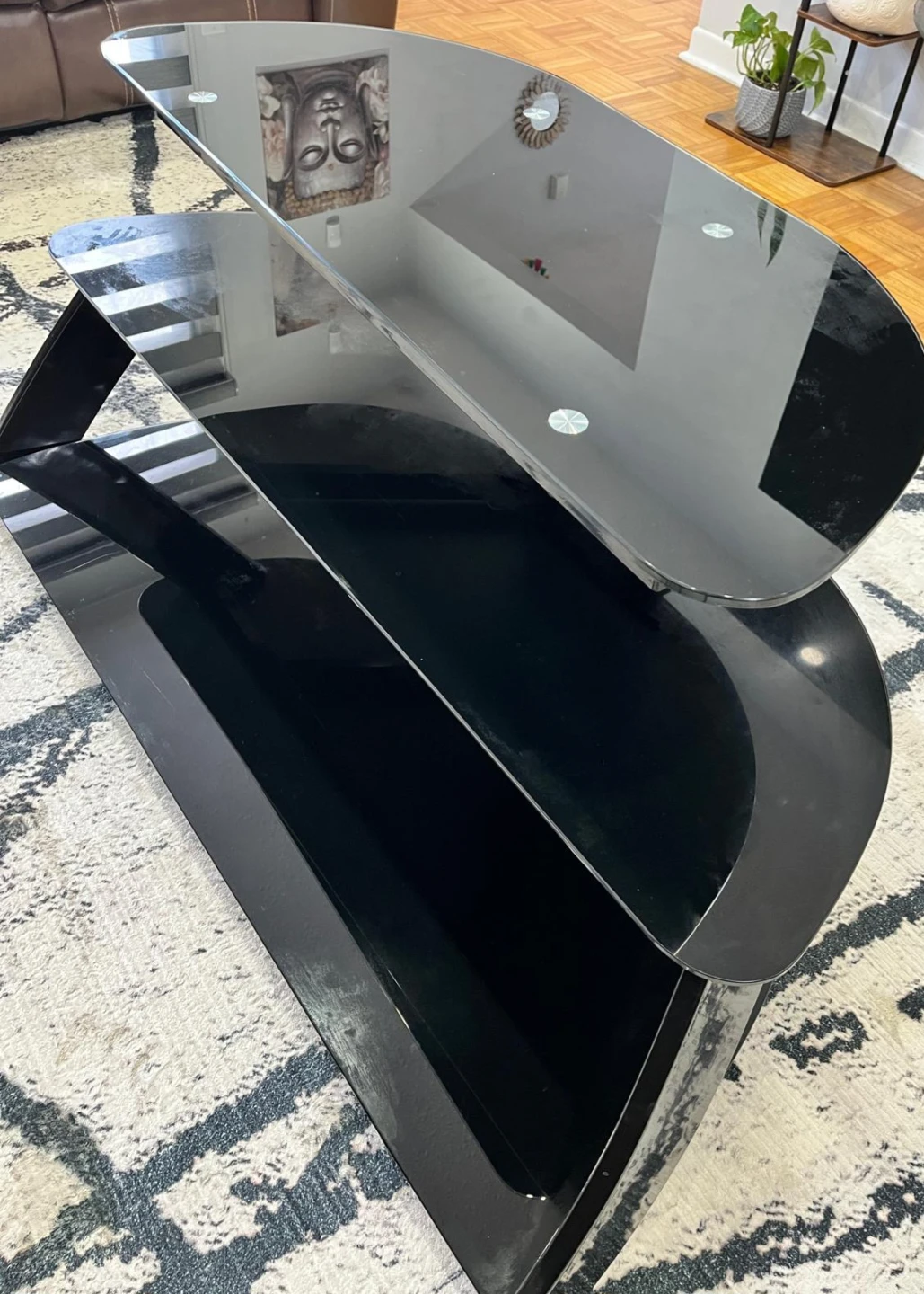 Black Glass 3-Tier Media Console Stand - photo 4