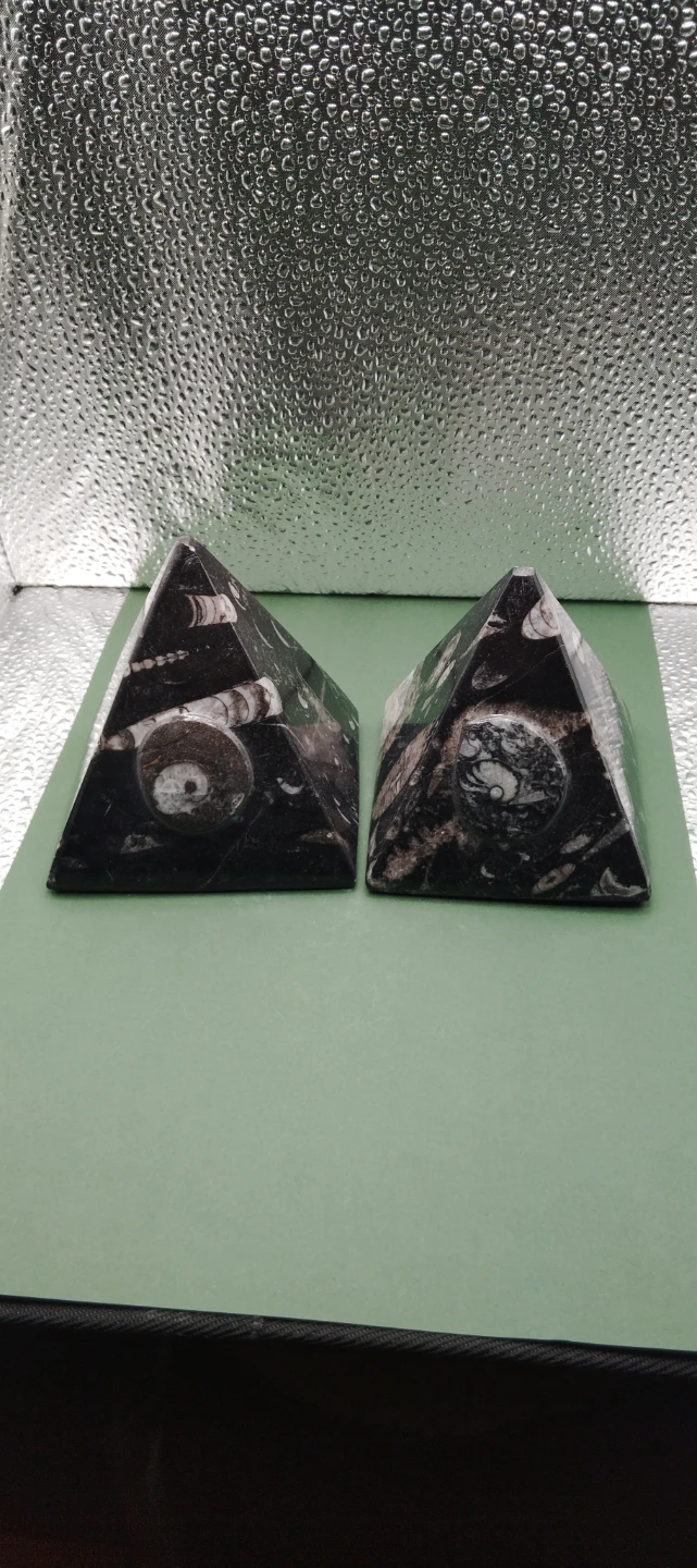 Pair of orthoceras Ammonite Fossil Pyramids
