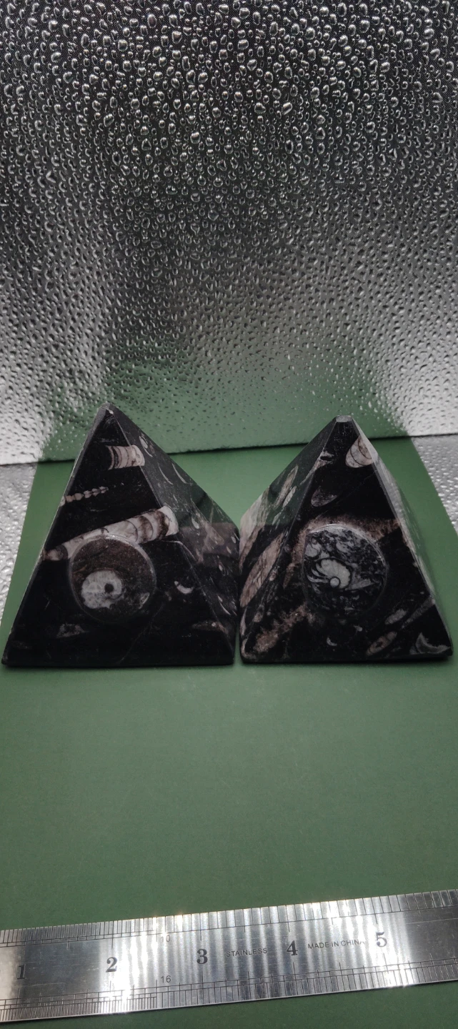 Pair of orthoceras Ammonite Fossil Pyramids - photo 2