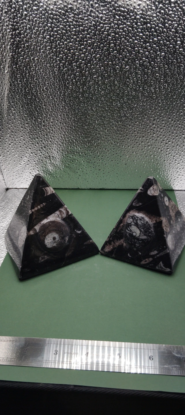 Pair of orthoceras Ammonite Fossil Pyramids - photo 4