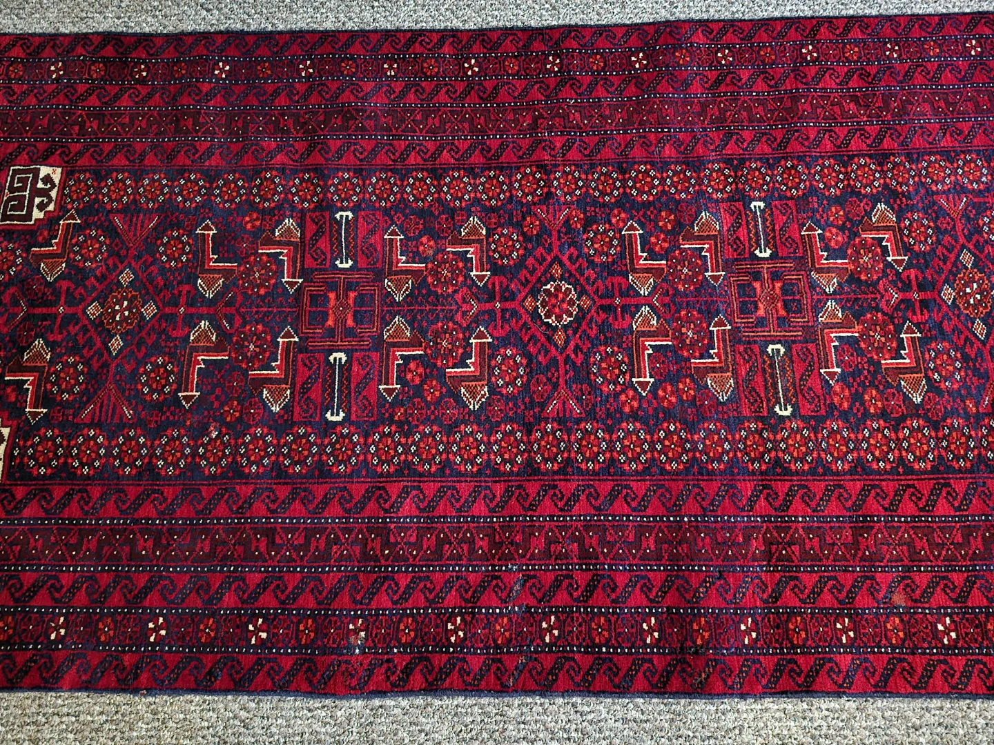 Handmade Persian Rug Runner 78” x 39.5” (Red Tribal Pattern) - photo 5
