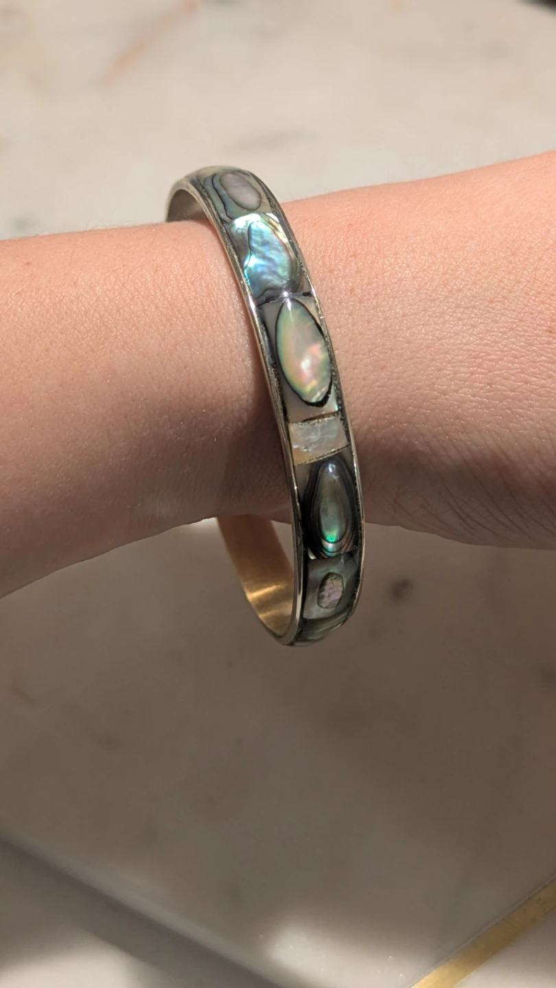 Abalone Alpaca Silver Bangle Bracelet - photo 3