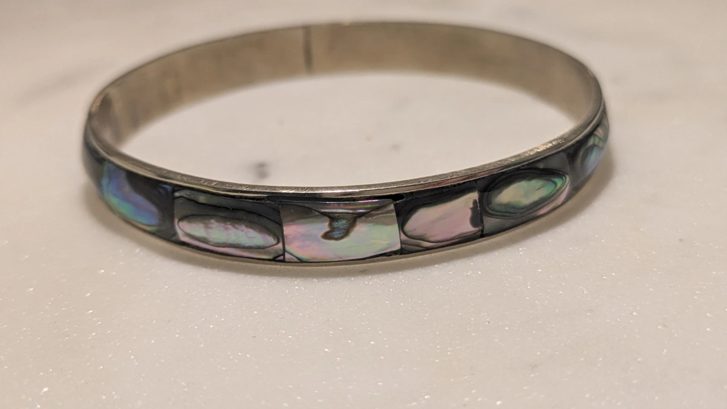 Abalone Alpaca Silver Bangle Bracelet