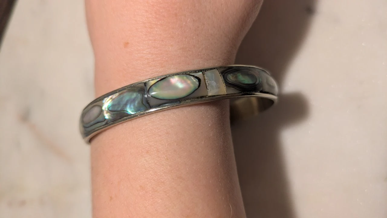 Abalone Alpaca Silver Bangle Bracelet - photo 4