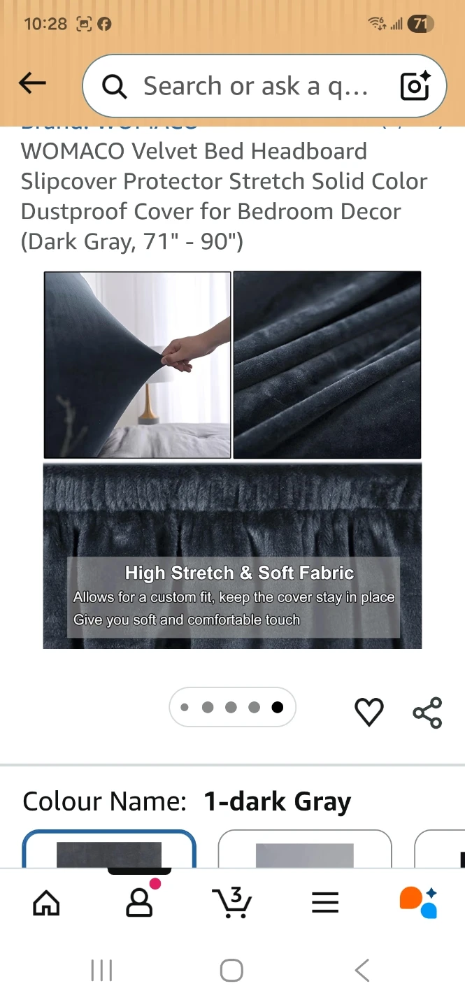 WOMACO Velvet Headboard Slipcover Protector (Dark Gray, 71"-90") - photo 4