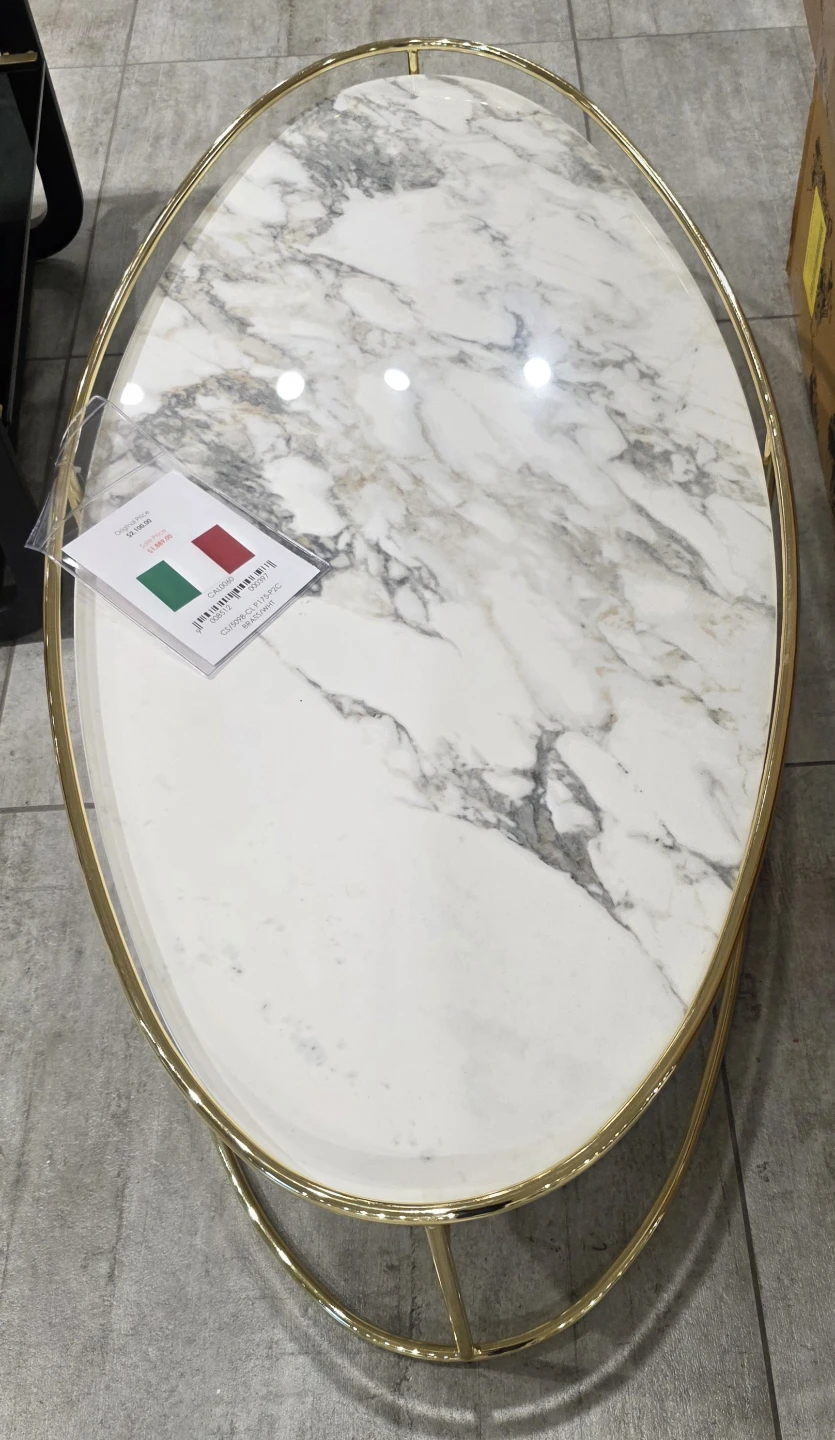 Italian Oval Marble Coffee Table with Brass Frame - photo 2
