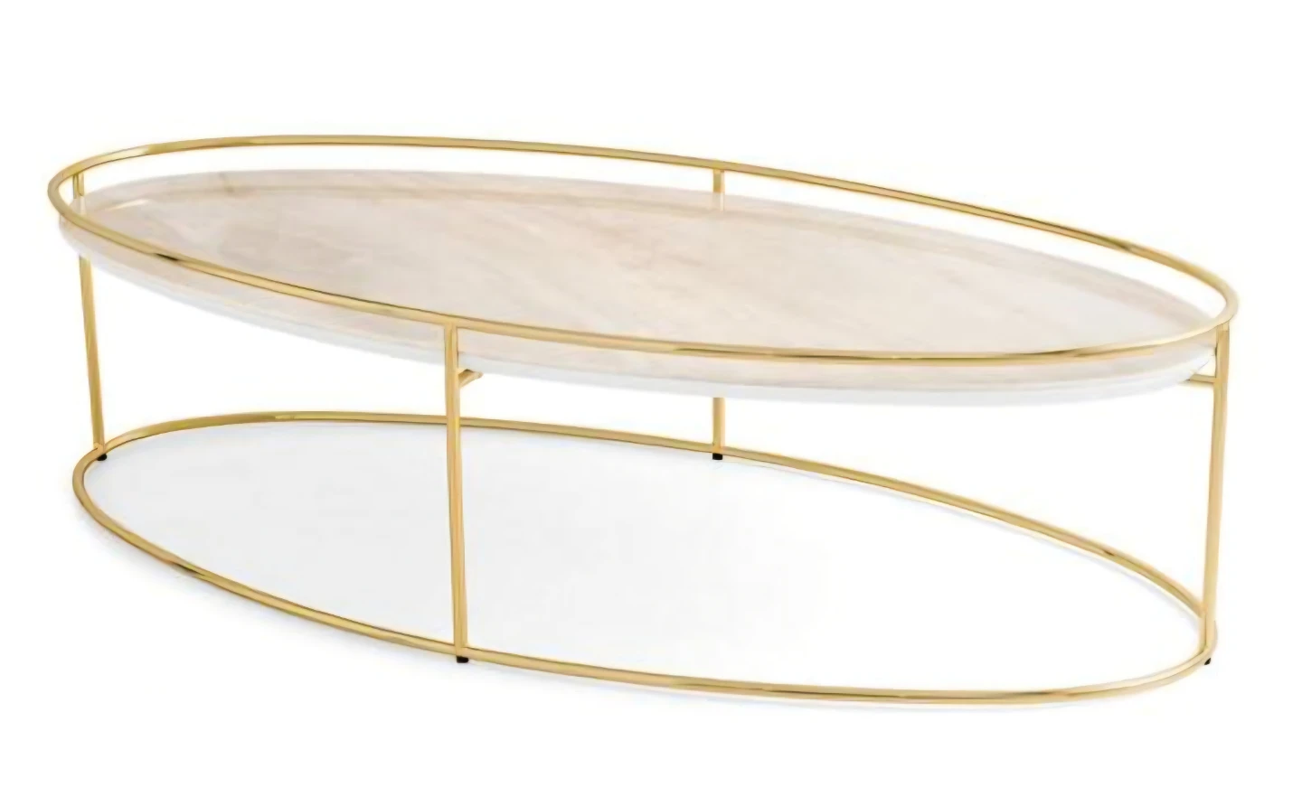 Italian Oval Marble Coffee Table with Brass Frame - photo 3