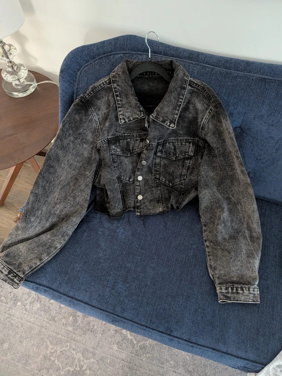 Cropped Black Wash Denim Jacket - photo 2