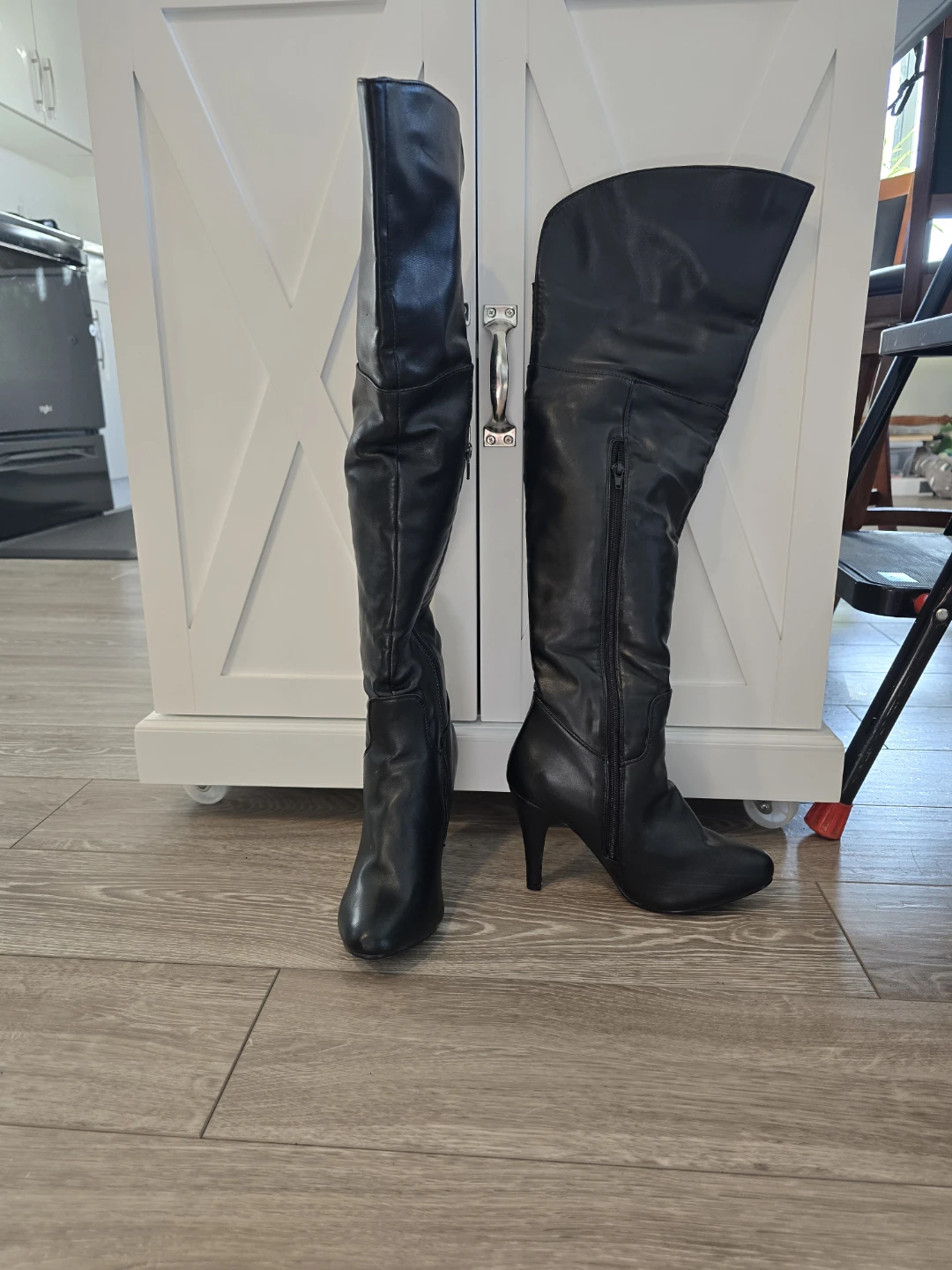 Black Faux Leather Knee-High Boots - photo 2