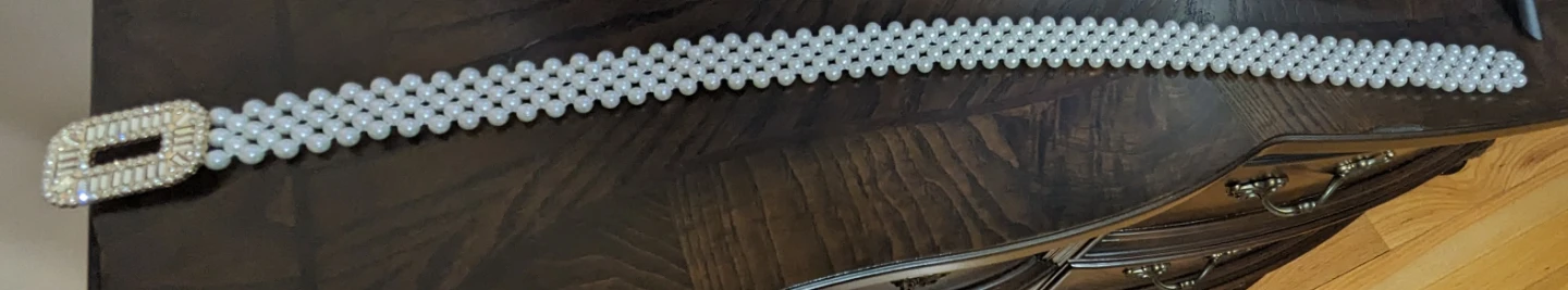 Pearl Beaded Belt with Rhinestone Buckle