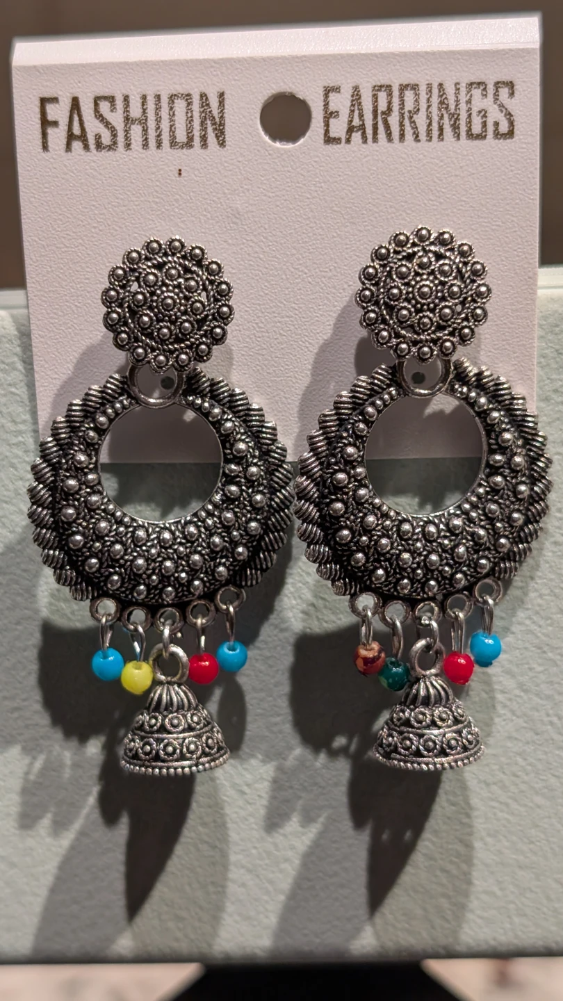 Silver Jhumka Earrings with Beads - photo 2