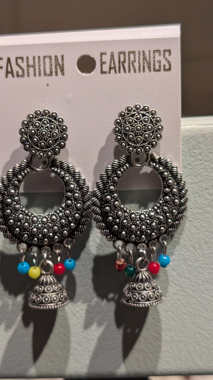 Silver Jhumka Earrings with Beads - photo 4
