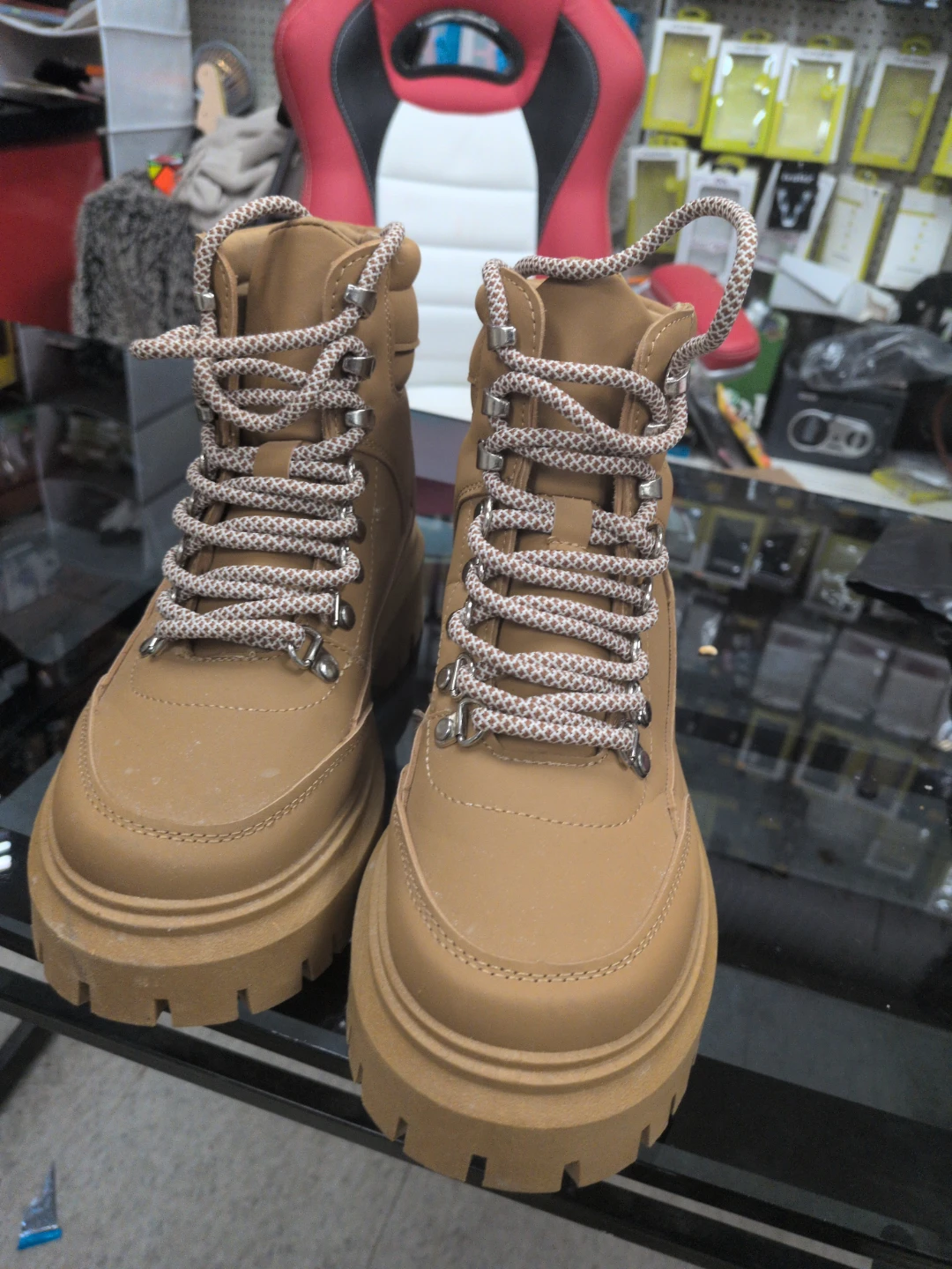 Tan Lace-Up Hiking Boots