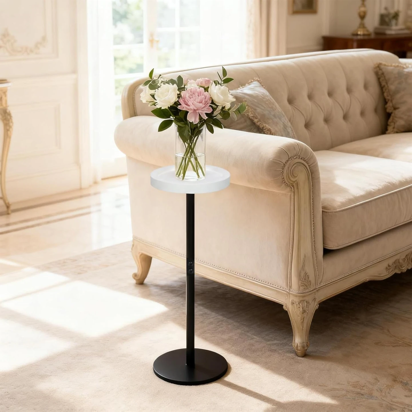 Small Round Side Table End Table with Tray Top and Metal Frame - photo 2