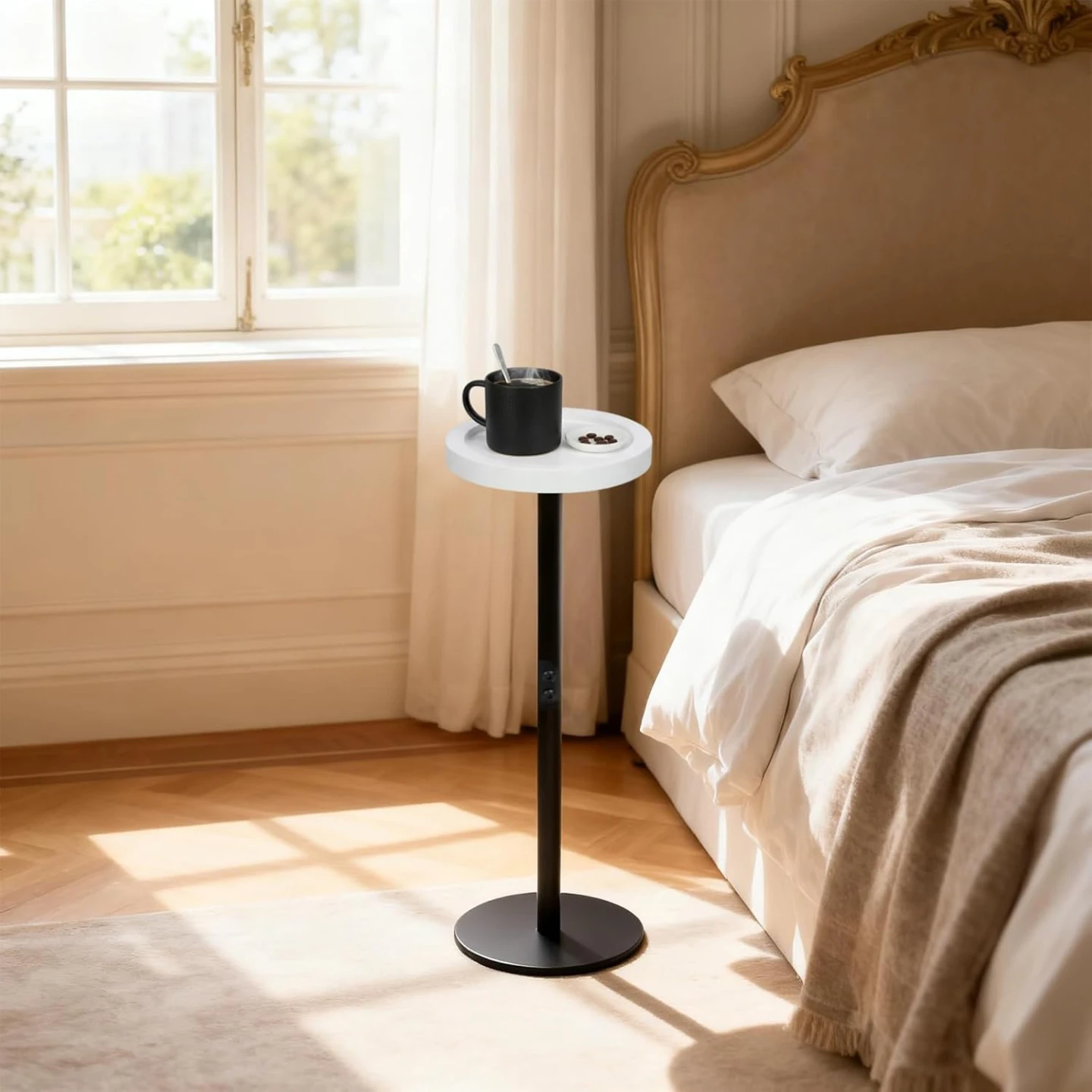 Small Round Side Table End Table with Tray Top and Metal Frame - photo 5