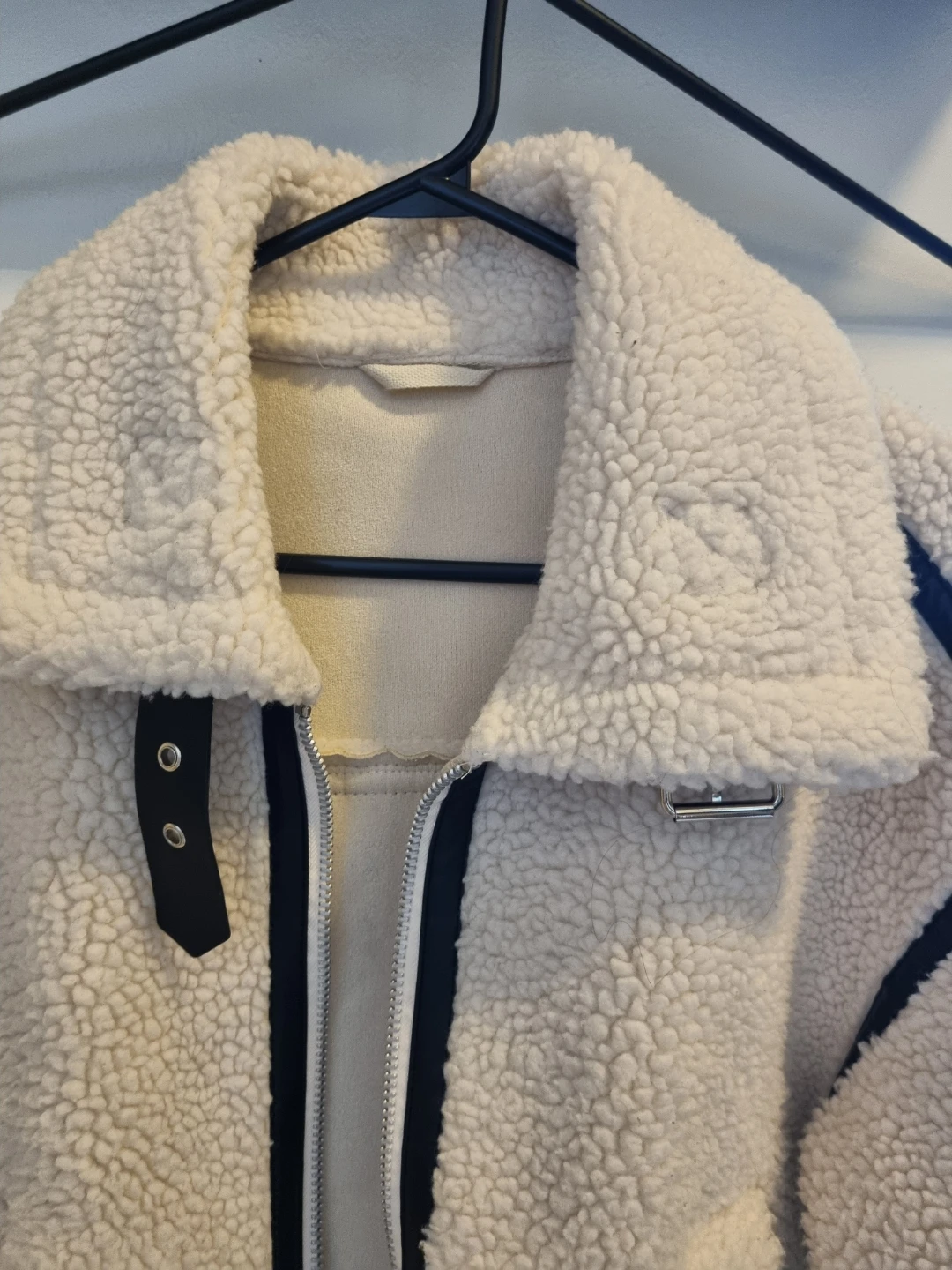 Cream Sherpa Aviator Jacket, Teddy Jacket like Zara White/Black - photo 2