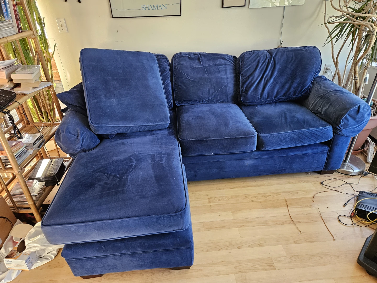 Blue Velvet Sectional Sofa - photo 2