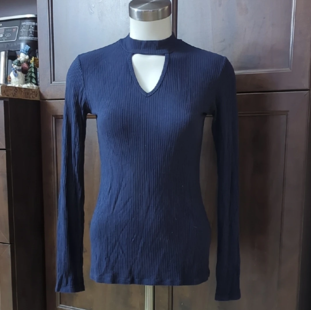 Twik Exclusivite Simons Navy Mock Neck Long Sleeve Top P/S