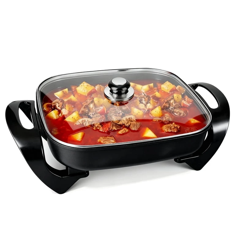 NEW 12" Square Electric Griddle & Grill Pan with Lid