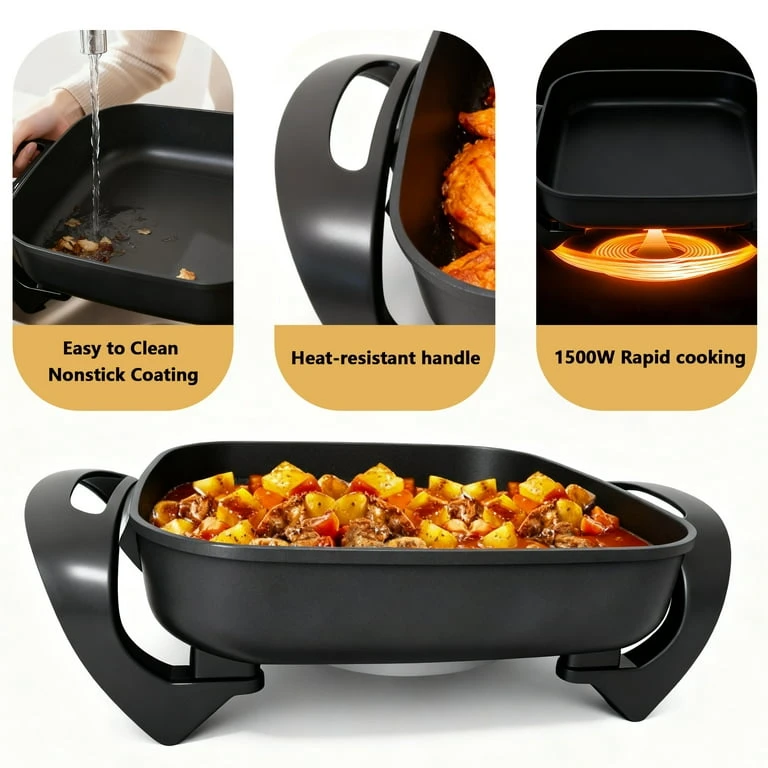 NEW 12" Square Electric Griddle & Grill Pan with Lid - photo 3