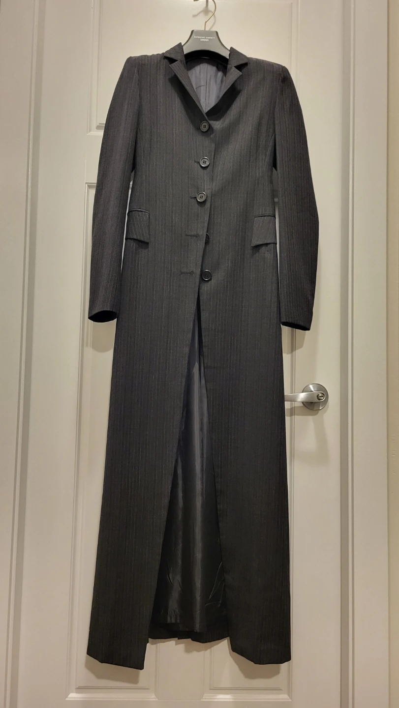 Dark Grey Pinstripe Maxi Coat