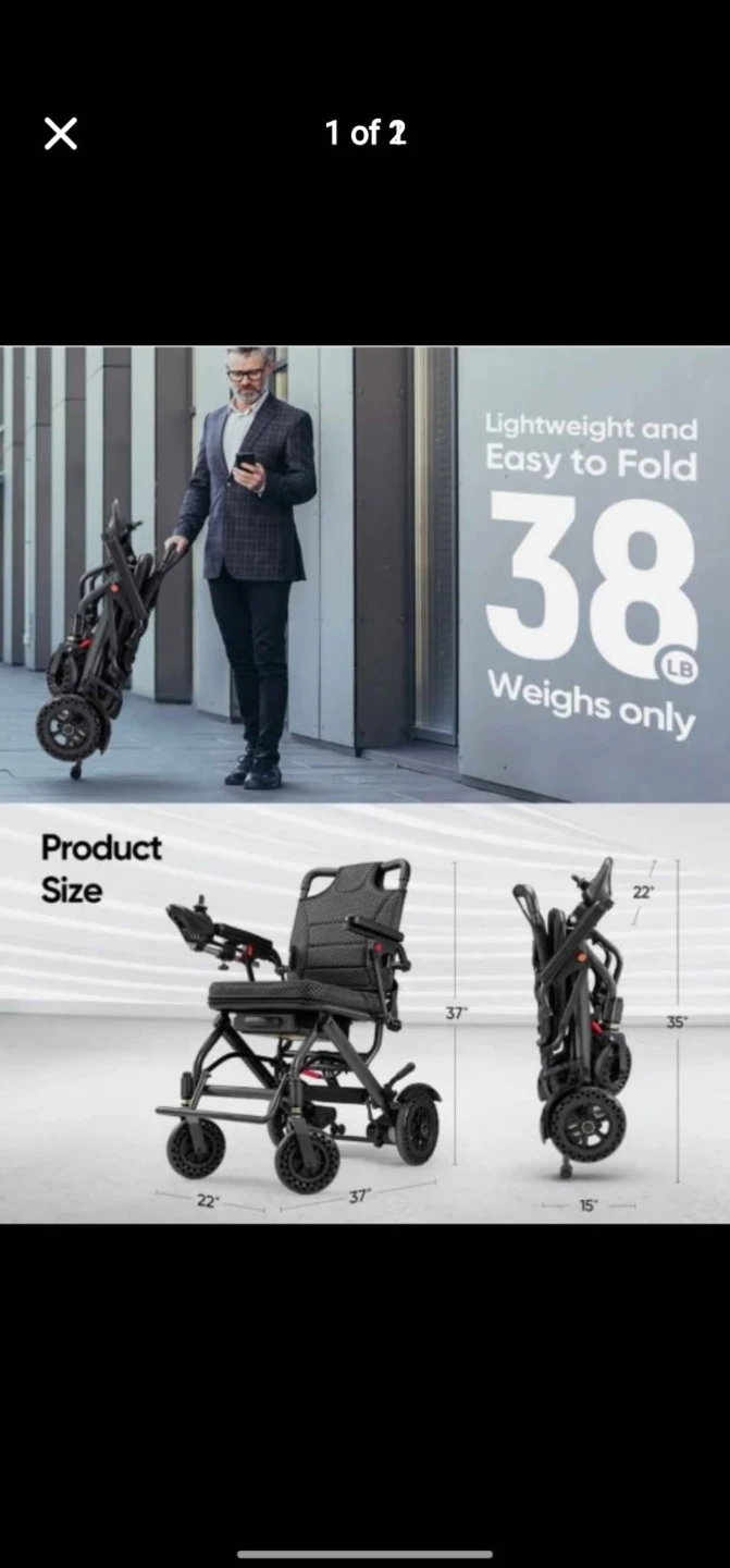 Lightweight Folding Electric Wheelchair - 38 lbs