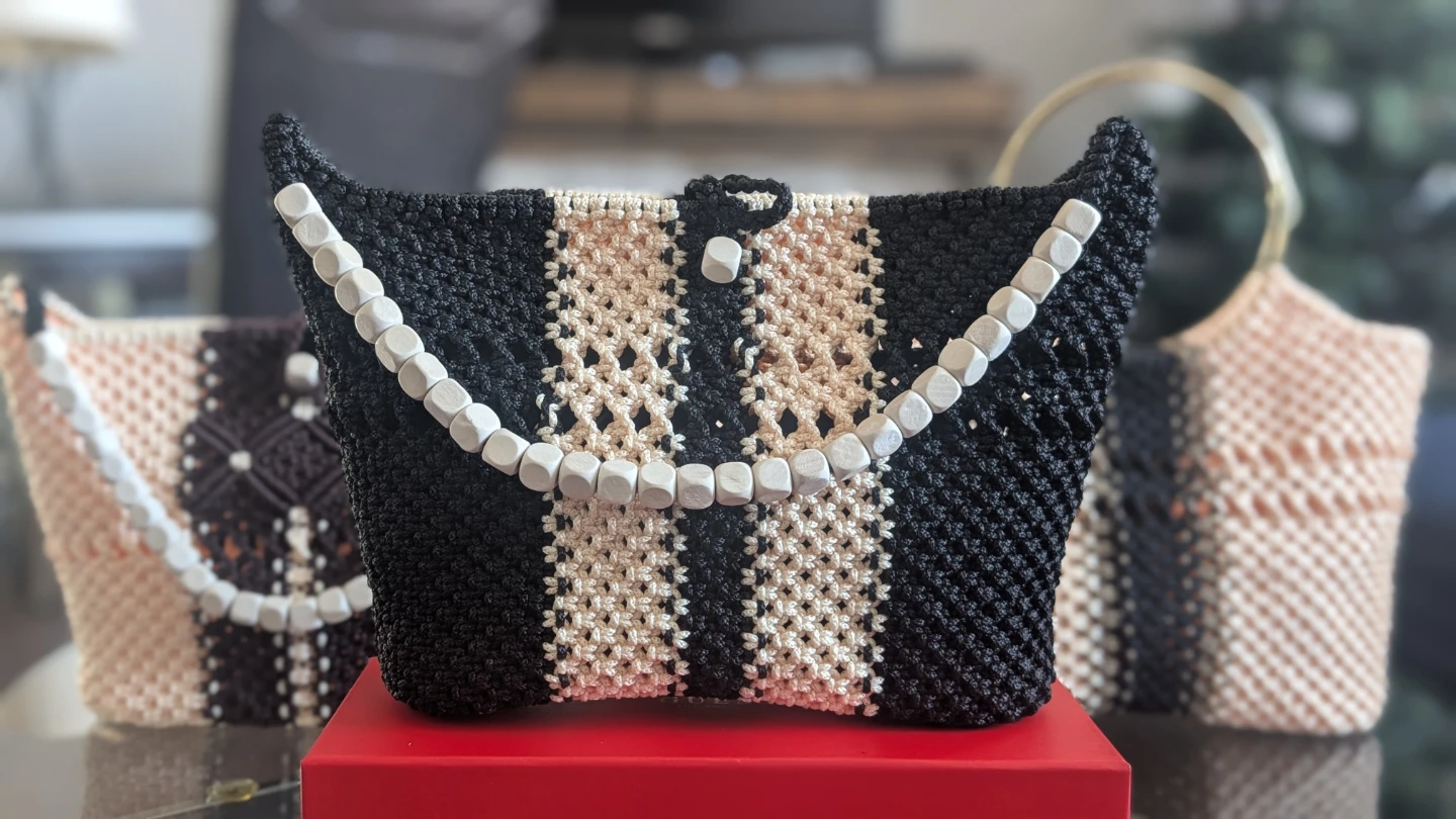 Macrame Tote Bag - Black and Beige - photo 2