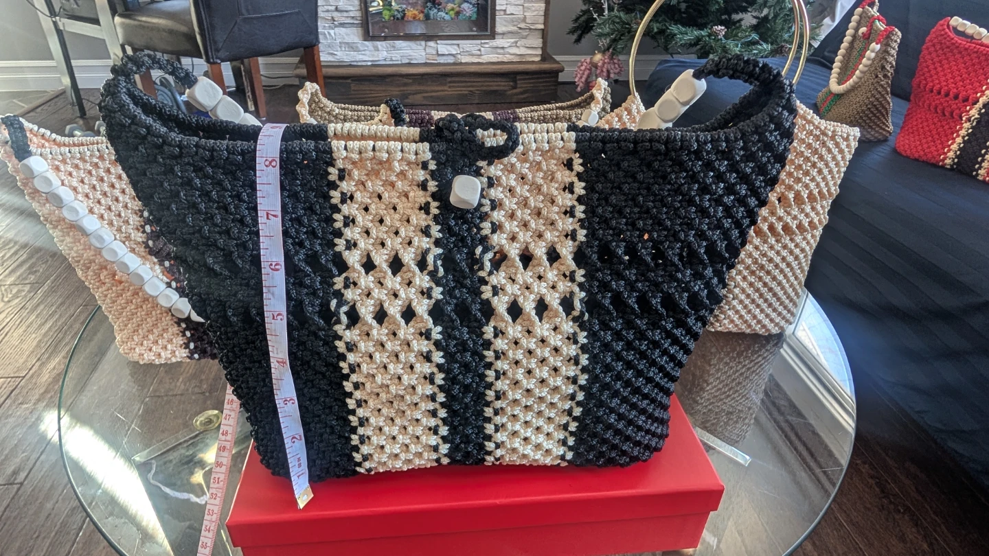Macrame Tote Bag - Black and Beige - photo 3