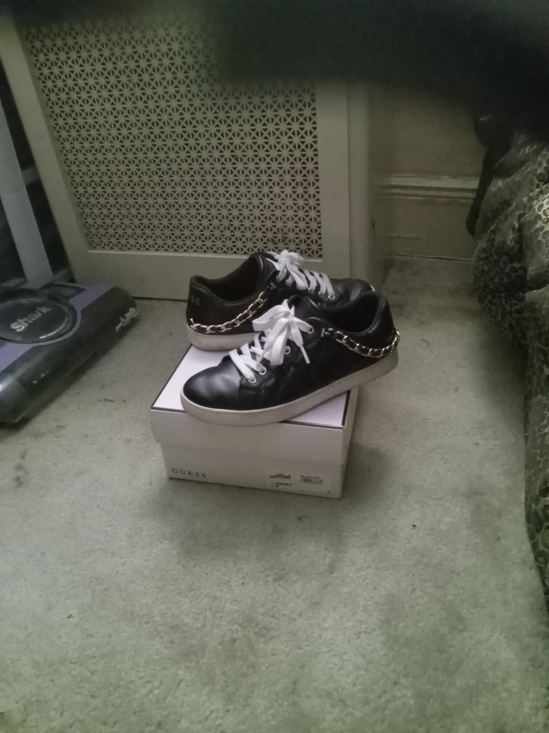 Guess Black Leather Chain Accent Sneakers with Box