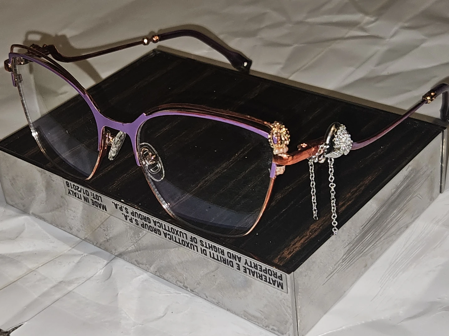 Purple and Rose Gold Cat-Eye Eyeglasses with Rhinestone Detail - photo 2
