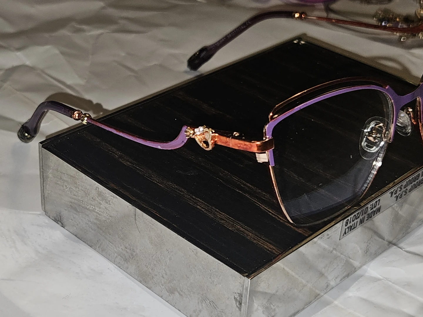 Purple and Rose Gold Cat-Eye Eyeglasses with Rhinestone Detail - photo 3
