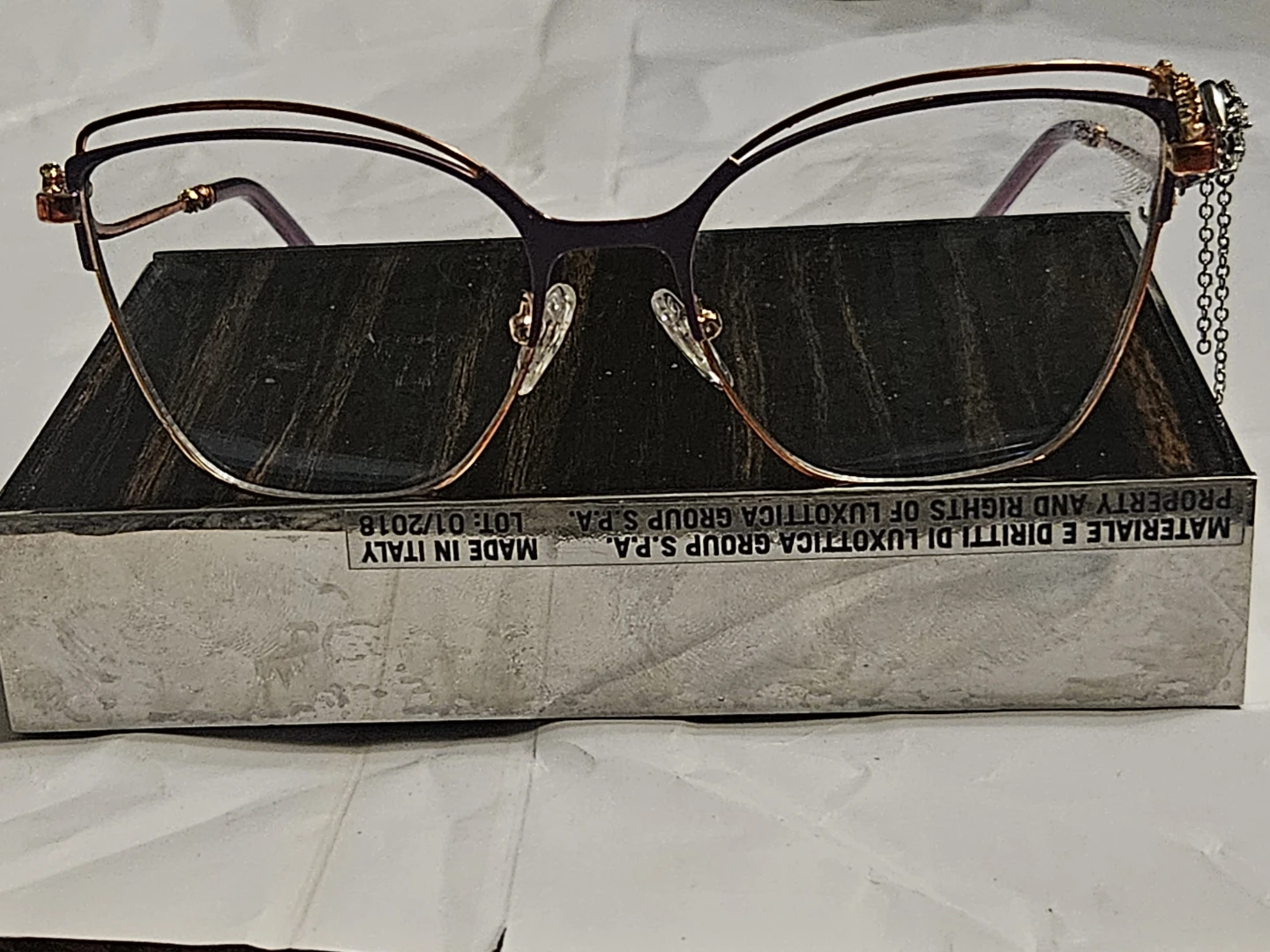 Purple and Rose Gold Cat-Eye Eyeglasses with Rhinestone Detail - photo 4