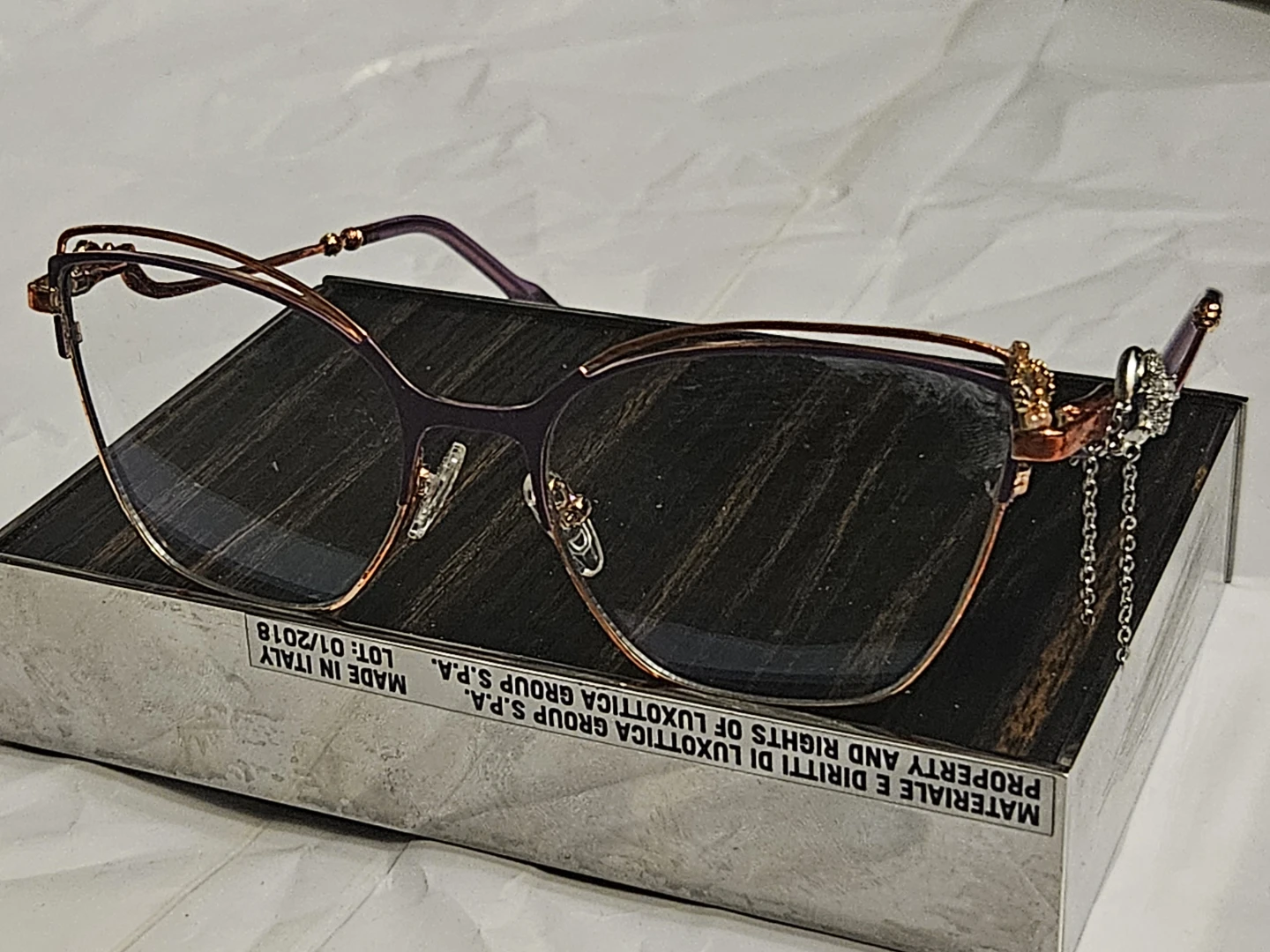 Purple and Rose Gold Cat-Eye Eyeglasses with Rhinestone Detail - photo 5