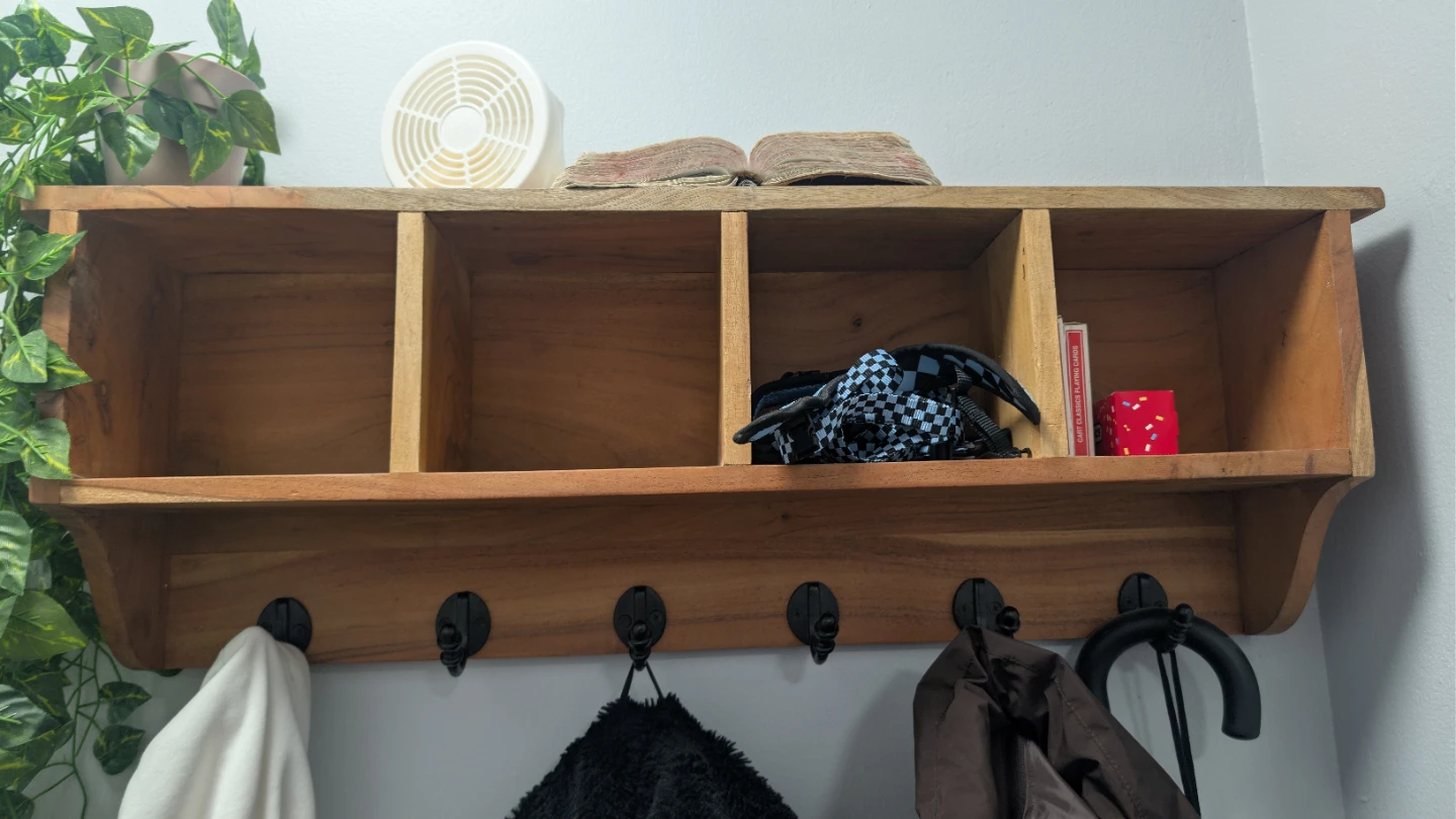 Wooden Wall Shelf with Hooks
