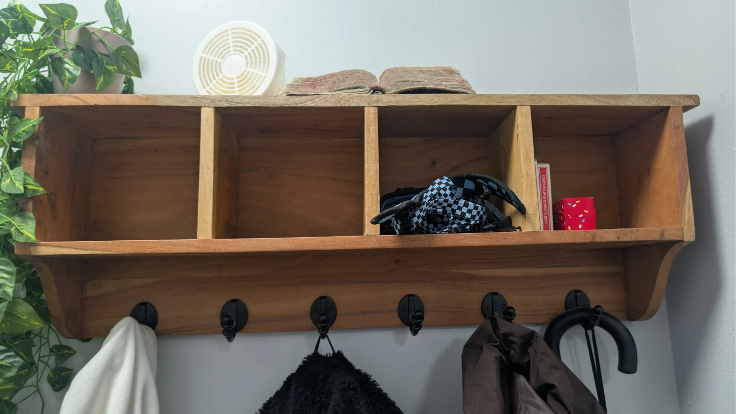 Wooden Wall Shelf with Hooks - photo 2