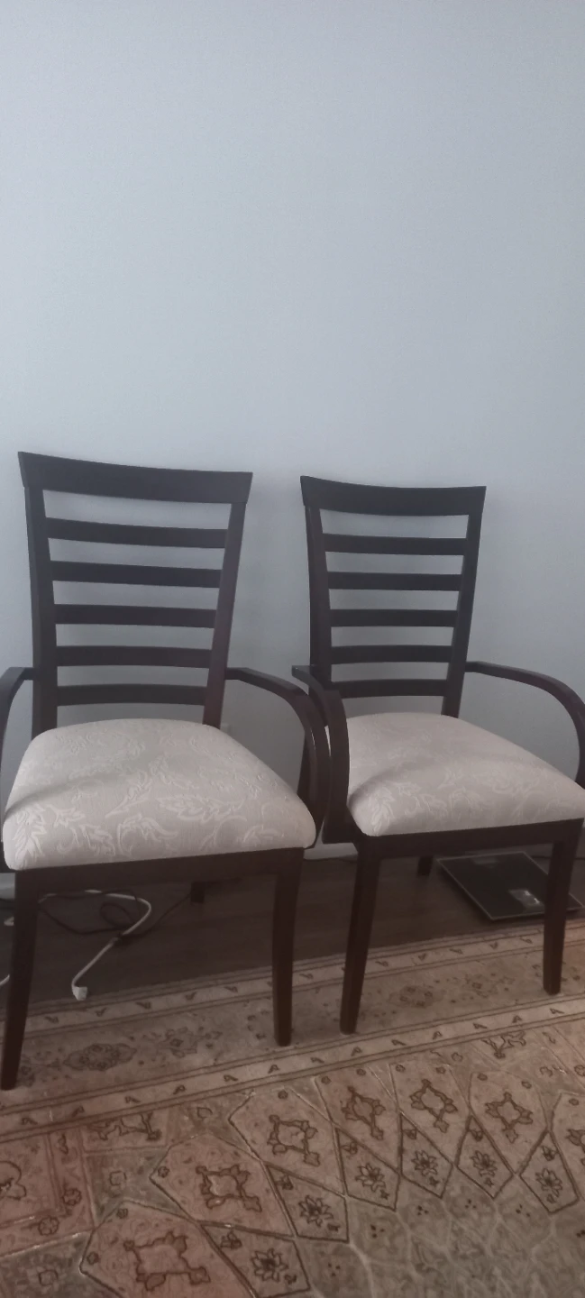 Dark Wood Dining table and 8 chairs with Patterned Upholstery