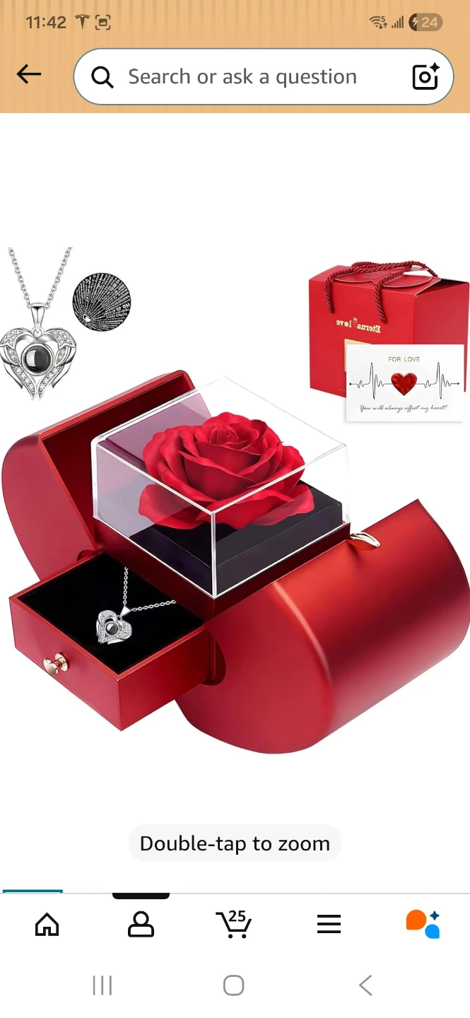Heart Pendant Necklace with Preserved Rose Jewelry Box