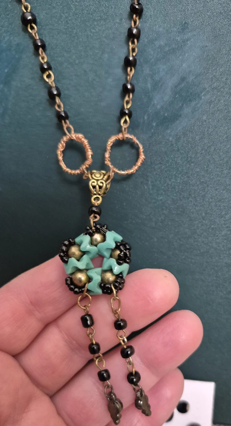 New Beaded Necklace with Turquoise and Gold  &1 stud earrings