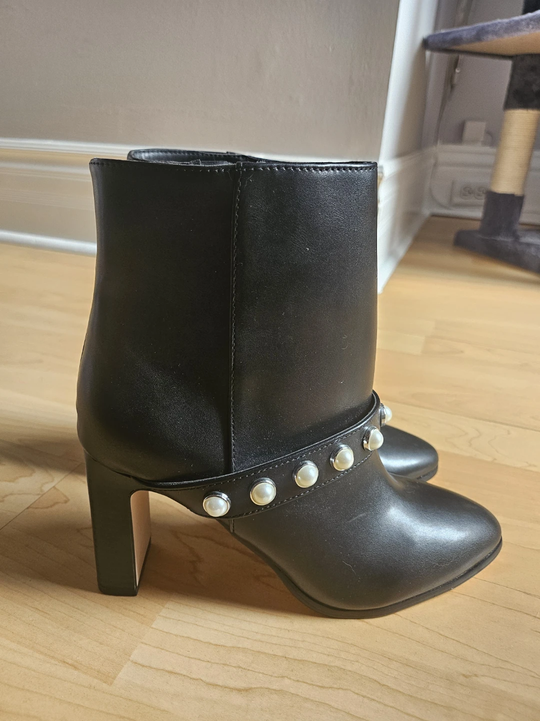 XOXO Black Ankle Boots with Pearl Detail